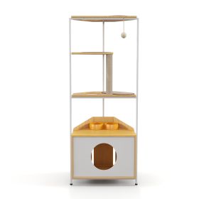 Corner Cat Tower, Cat Tree With Scratch Columns, Cat Apartment With Feeding Station And Climbing Platform, Pet Furniture For Indoor Cats