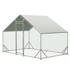 Large Metal Chicken Coop, Walk-in Chicken Run,Galvanized Wire Poultry Chicken Hen Pen Cage, Rabbits Duck Cages With Waterproof And Anti-Ultraviolet Co (Color: Silver)